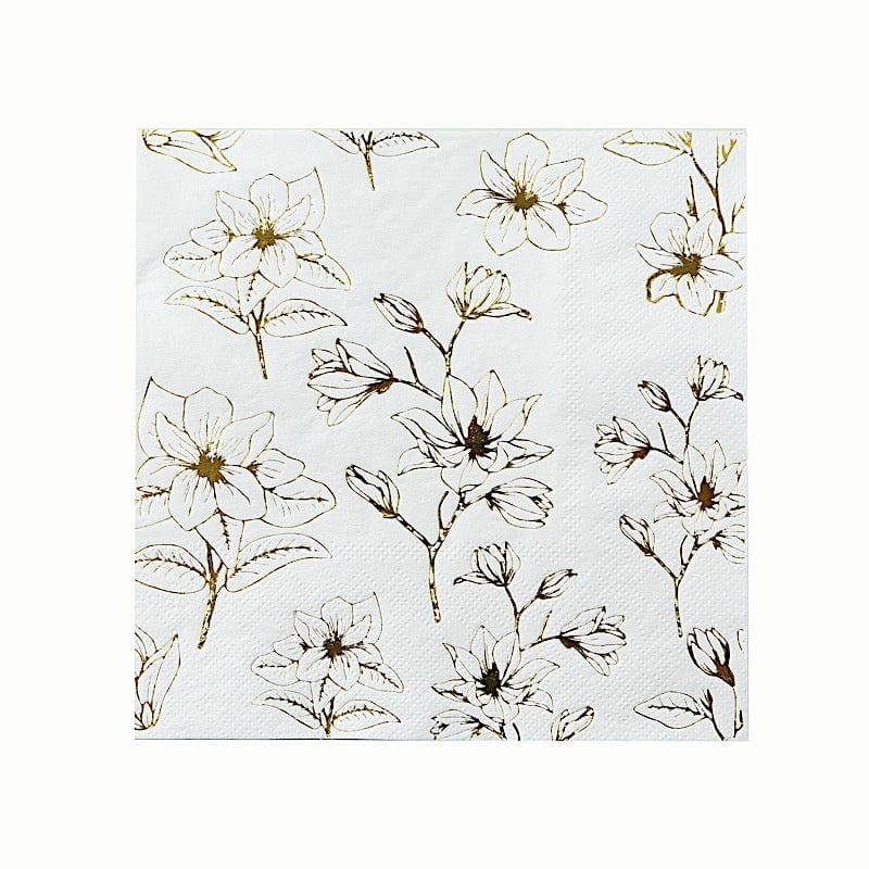 50 Square Soft 2 Ply Dinner Paper Napkins with Flowers Print NAP_BEV20_WHGD