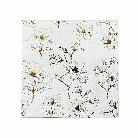 50 Square Soft 2 Ply Dinner Paper Napkins with Flowers Print NAP_BEV20_WHGD