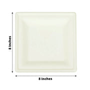 50 Square White Bagasse Sustainable Salad Dinner Plates - Disposable Tableware