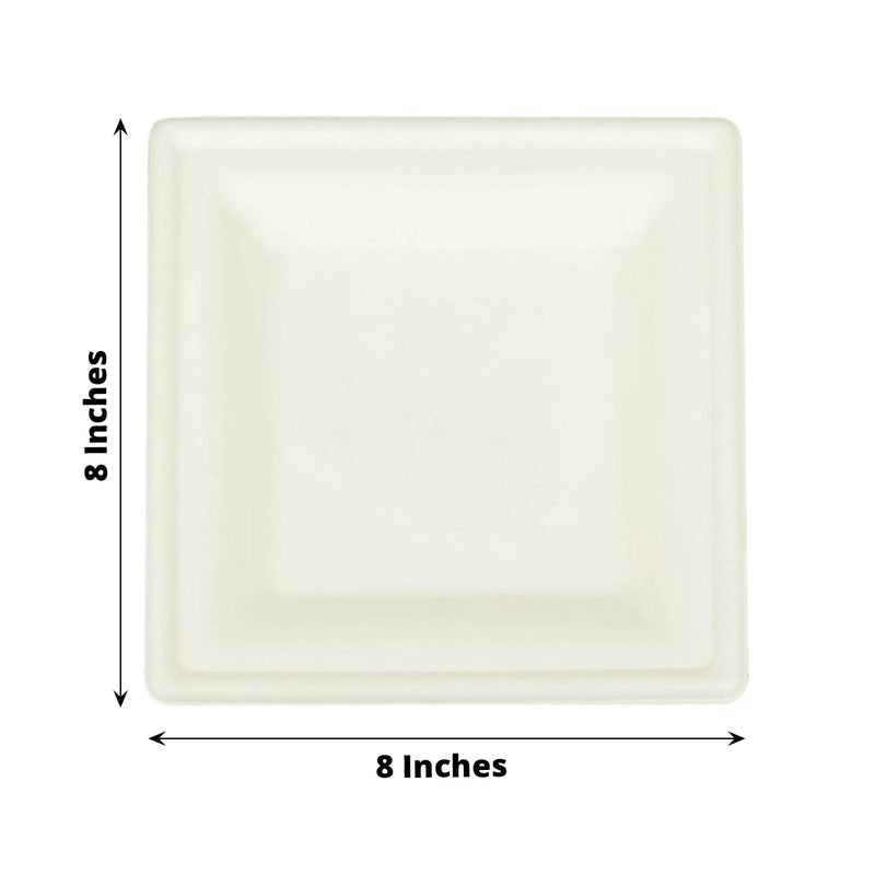 50 Square White Bagasse Sustainable Salad Dinner Plates - Disposable Tableware