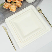 50 Square White Bagasse Sustainable Salad Dinner Plates - Disposable Tableware