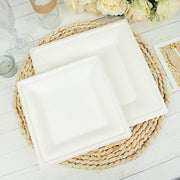 50 Square White Bagasse Sustainable Salad Dinner Plates - Disposable Tableware