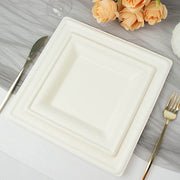 50 Square White Bagasse Sustainable Salad Dinner Plates - Disposable Tableware