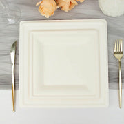 50 Square White Bagasse Sustainable Salad Dinner Plates - Disposable Tableware
