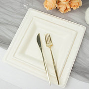 50 Square White Bagasse Sustainable Salad Dinner Plates - Disposable Tableware