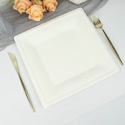 50 Square White Bagasse Sustainable Salad Dinner Plates - Disposable Tableware