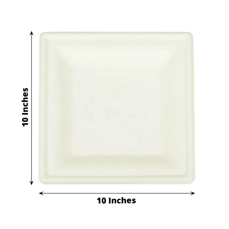 50 Square White Bagasse Sustainable Salad Dinner Plates - Disposable Tableware
