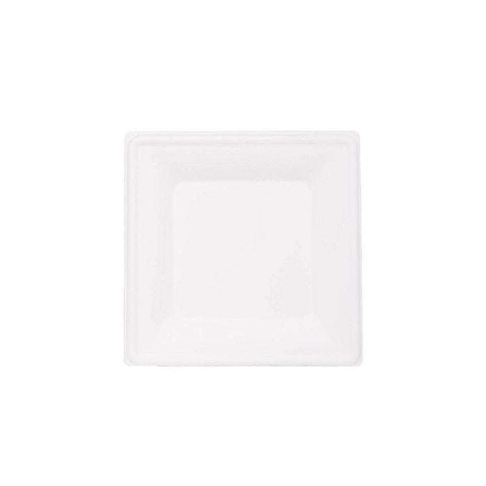 50 Square White Bagasse Sustainable Salad Dinner Plates - Disposable Tableware DSP_BPS001_8_WHT