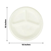 50 White 10" Bagasse 3 Compartment Dinner Plates - Disposable Tableware DSP_BPR002_10_WHT