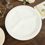 50 White 10" Bagasse 3 Compartment Dinner Plates - Disposable Tableware DSP_BPR002_10_WHT