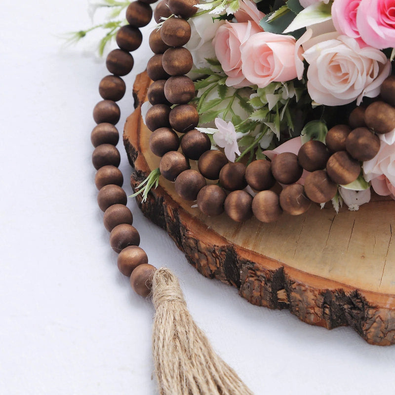 55" Wood Bead Chain with Tassels Hanging Garland