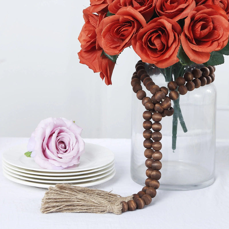 55" Wood Bead Chain with Tassels Hanging Garland