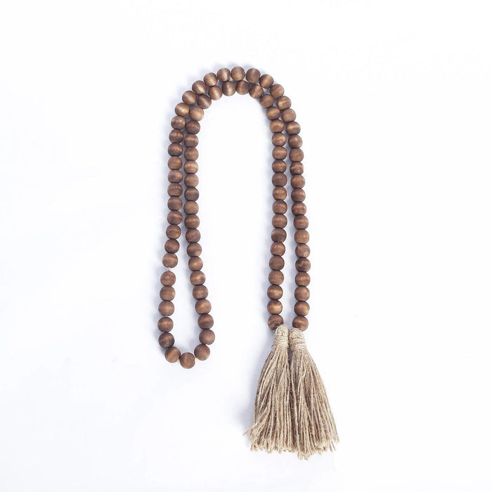 55" Wood Bead Chain with Tassels Hanging Garland BEAD_WOD01_5_BRN
