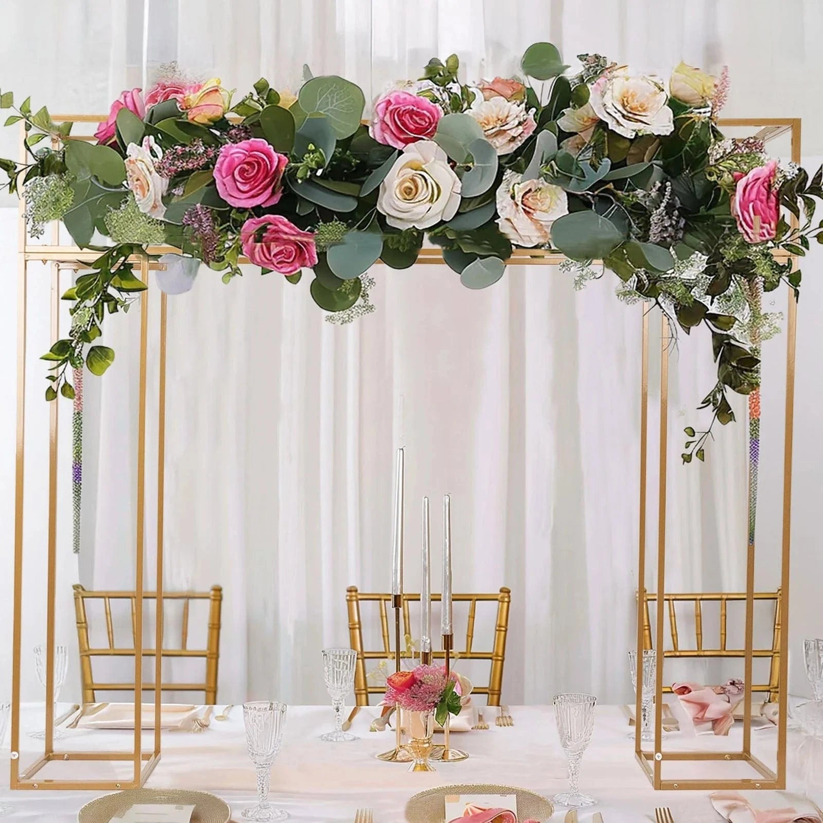 5ft Tall Rectangular Double Frame Table Top Stand - Gold IRON_STNDREC4_48_GOLD