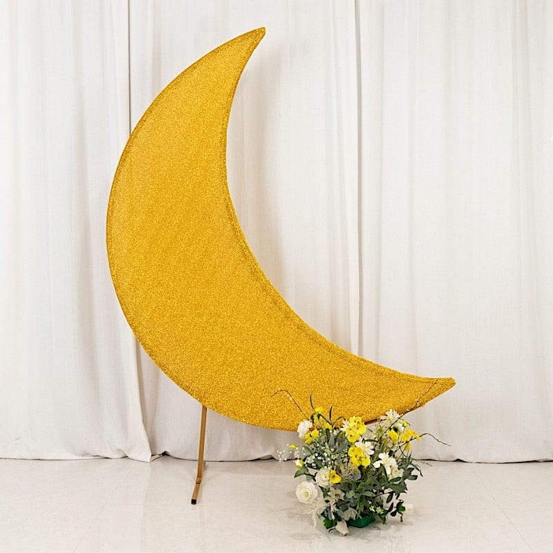 6.5 ft Crescent Moon Shimmer Arch Cover Tinsel Spandex - Gold BKDP_STND_MOON_7_23_GOLD