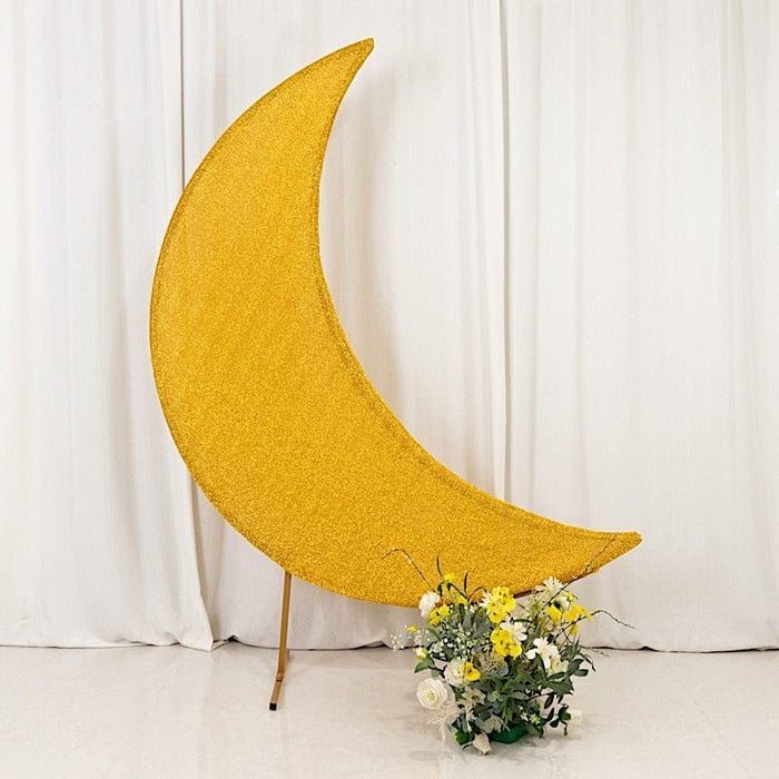 6.5 ft Crescent Moon Shimmer Arch Cover Tinsel Spandex - Gold BKDP_STND_MOON_7_23_GOLD