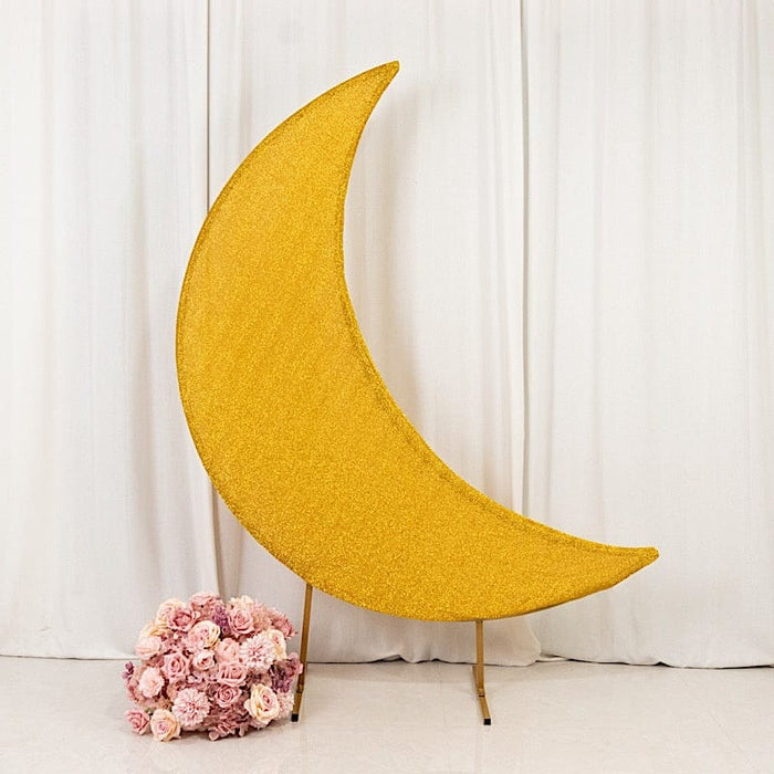 6.5 ft Crescent Moon Shimmer Arch Cover Tinsel Spandex - Gold BKDP_STND_MOON_7_23_GOLD
