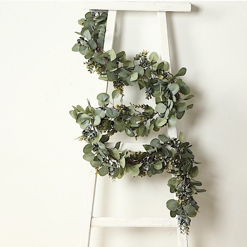 6.5 ft Eucalyptus Garland with Boxwood Leaf and Battery Operated LED Lights - Green LEDSTR_ARTI_GLND_GRN002_A