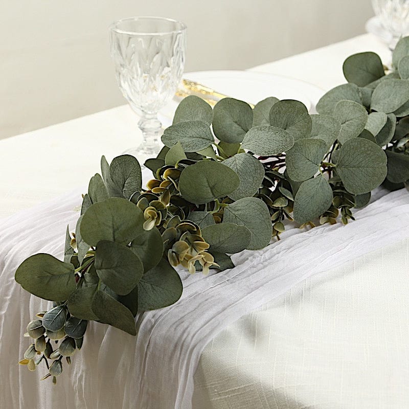 6.5 ft Eucalyptus Garland with Boxwood Leaf and Battery Operated LED Lights - Green LEDSTR_ARTI_GLND_GRN002_A