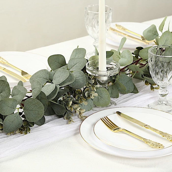 6.5 ft Eucalyptus Garland with Boxwood Leaf and Battery Operated LED Lights - Green LEDSTR_ARTI_GLND_GRN002_A