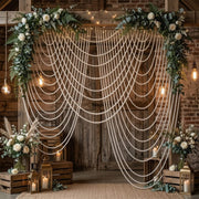 6.5 ft Faux Pearl Beaded Curtain Triple Swag Valance - White CUR_VAL_PRL02_WHT