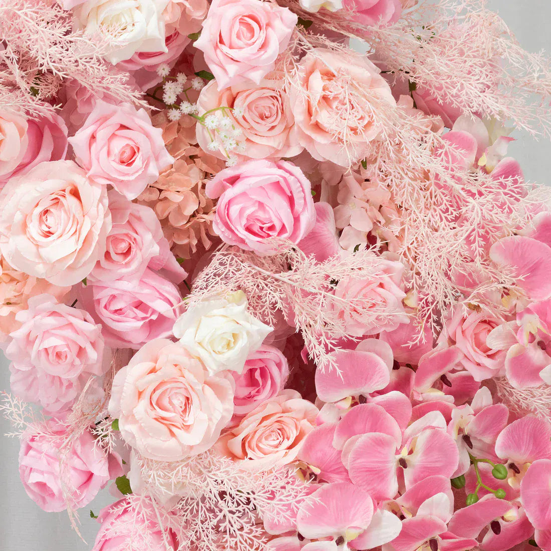 6.5 ft Wedding Arch with Roses, Hydrangeas and  Chrysanthemums Silk Floral Half Crescent Wedding Arch - White and Pink ARTI_BKDP_STND_15_M_MIXWHTPK