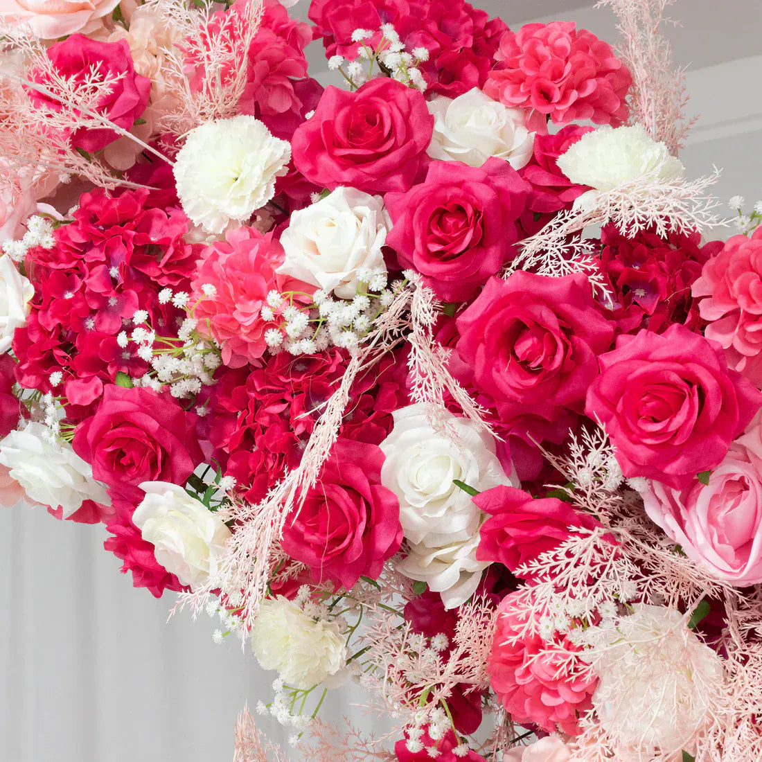 6.5 ft Wedding Arch with Roses, Hydrangeas and  Chrysanthemums Silk Floral Half Crescent Wedding Arch - White and Pink ARTI_BKDP_STND_15_M_MIXWHTPK