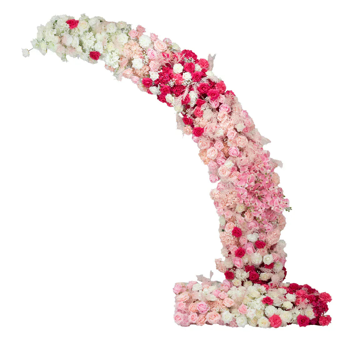 6.5 ft Wedding Arch with Roses, Hydrangeas and  Chrysanthemums Silk Floral Half Crescent Wedding Arch - White and Pink ARTI_BKDP_STND_15_M_MIXWHTPK
