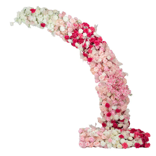 6.5 ft Wedding Arch with Roses, Hydrangeas and  Chrysanthemums Silk Floral Half Crescent Wedding Arch - White and Pink ARTI_BKDP_STND_15_M_MIXWHTPK