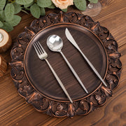 6 Acrylic 13" Aristocrat Style Charger Plates with Ornate Embossed Rim - Dark Brown CHRG_PLST0003W_BRN