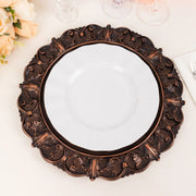 6 Acrylic 13" Aristocrat Style Charger Plates with Ornate Embossed Rim - Dark Brown CHRG_PLST0003W_BRN