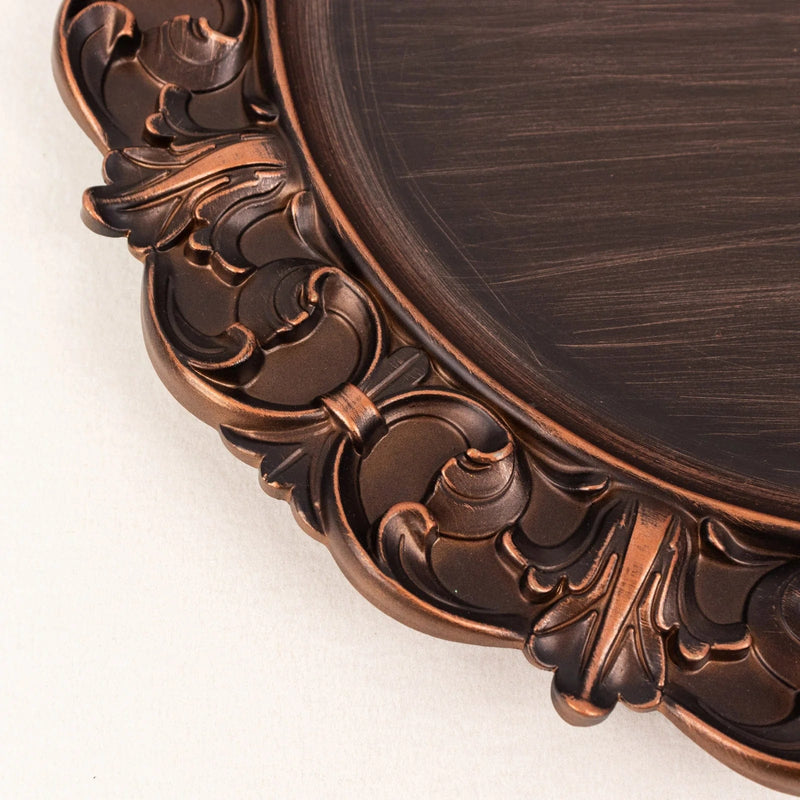 6 Acrylic 13" Aristocrat Style Charger Plates with Ornate Embossed Rim - Dark Brown CHRG_PLST0003W_BRN