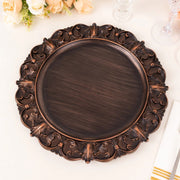 6 Acrylic 13" Aristocrat Style Charger Plates with Ornate Embossed Rim - Dark Brown CHRG_PLST0003W_BRN