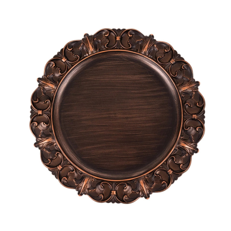 6 Acrylic 13" Aristocrat Style Charger Plates with Ornate Embossed Rim - Dark Brown CHRG_PLST0003W_BRN