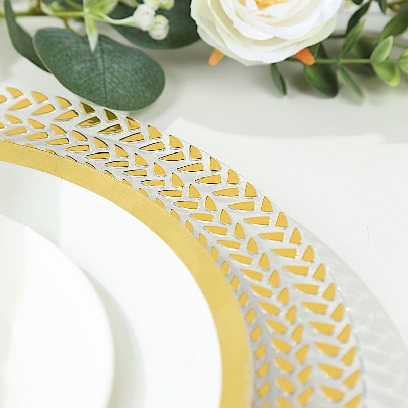6 Acrylic 13" Charger Plates with Wheat Pattern Gold Rim
