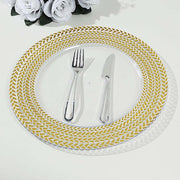 6 Acrylic 13" Charger Plates with Wheat Pattern Gold Rim