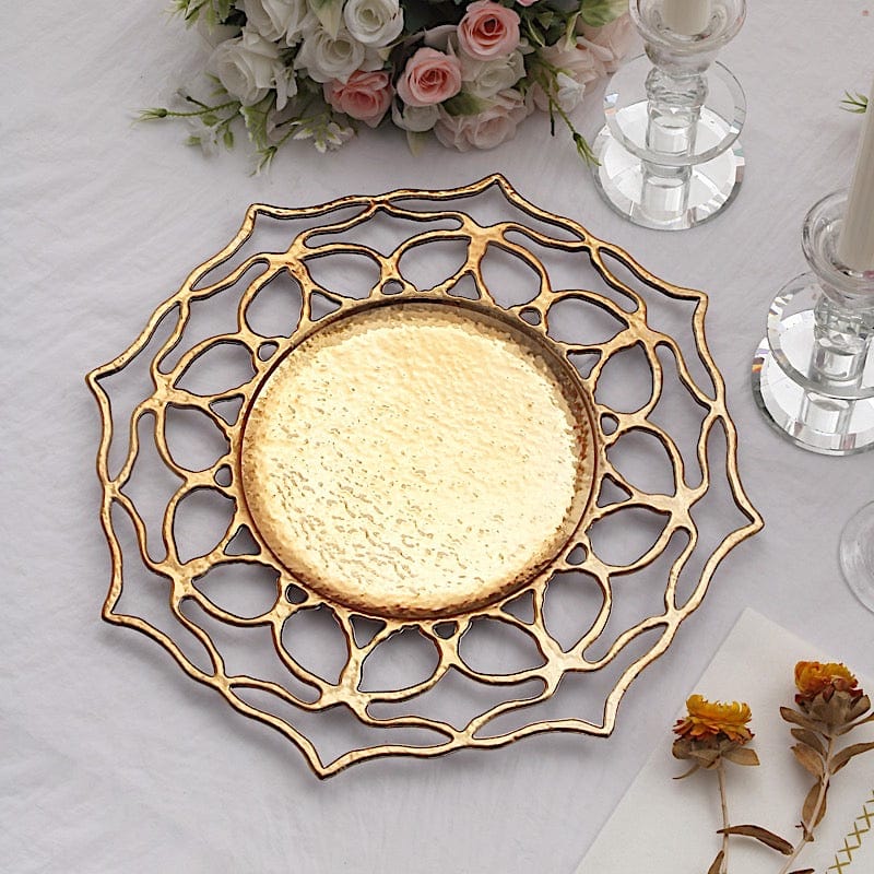 6 Acrylic 13" Floral Cutout Charger Plates - Gold CHRG_PLST0034_GOLD