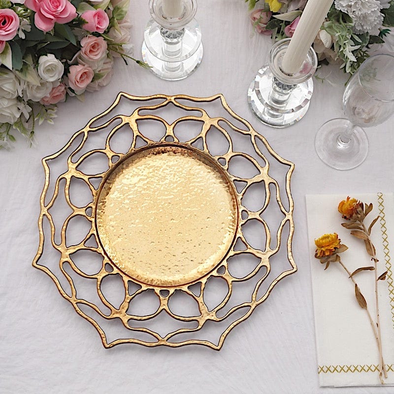 6 Acrylic 13" Floral Cutout Charger Plates - Gold CHRG_PLST0034_GOLD