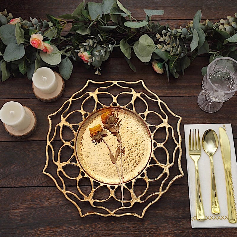 6 Acrylic 13" Floral Cutout Charger Plates - Gold CHRG_PLST0034_GOLD