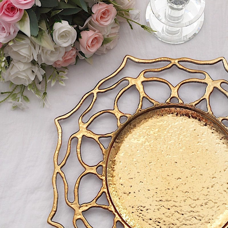 6 Acrylic 13" Floral Cutout Charger Plates - Gold CHRG_PLST0034_GOLD