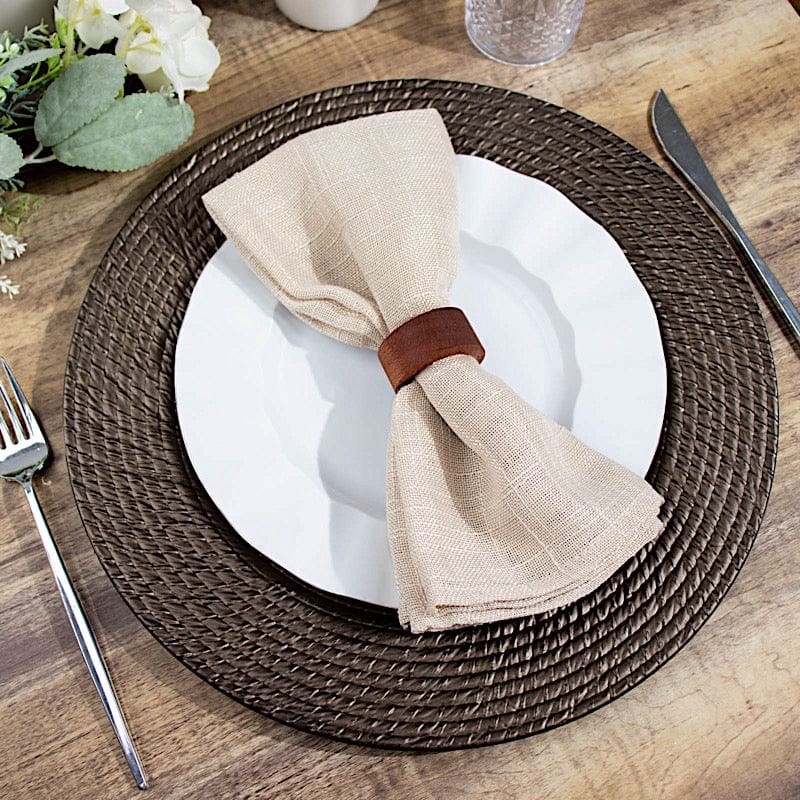 6 Acrylic 13" Natural Plastic Rattan-Like Charger Plates - Brown CHRG_PLST0022_BRN