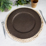 6 Acrylic 13" Natural Plastic Rattan-Like Charger Plates - Brown CHRG_PLST0022_BRN