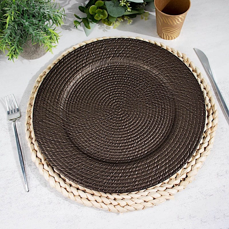 6 Acrylic 13" Natural Plastic Rattan-Like Charger Plates - Brown CHRG_PLST0022_BRN