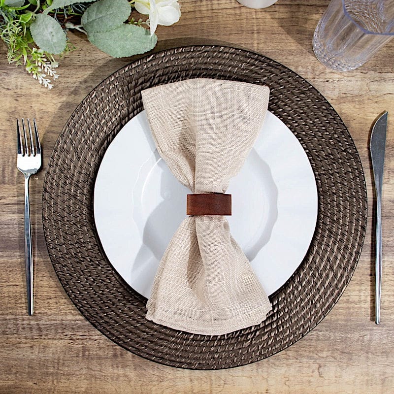 6 Acrylic 13" Natural Plastic Rattan-Like Charger Plates - Brown CHRG_PLST0022_BRN