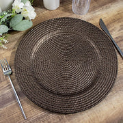 6 Acrylic 13" Natural Plastic Rattan-Like Charger Plates - Brown CHRG_PLST0022_BRN
