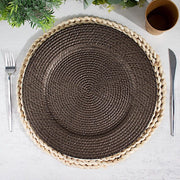 6 Acrylic 13" Natural Plastic Rattan-Like Charger Plates - Brown CHRG_PLST0022_BRN