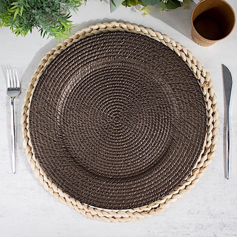 6 Acrylic 13" Natural Plastic Rattan-Like Charger Plates - Brown CHRG_PLST0022_BRN