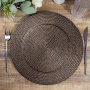 6 Acrylic 13" Natural Plastic Rattan-Like Charger Plates - Brown CHRG_PLST0022_BRN