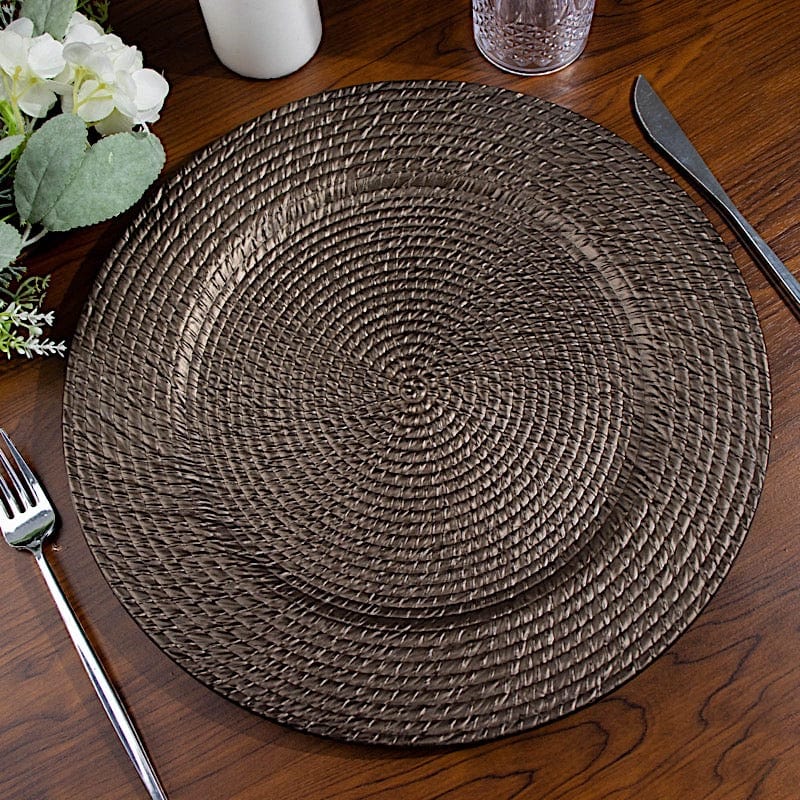 6 Acrylic 13" Natural Plastic Rattan-Like Charger Plates - Brown CHRG_PLST0022_BRN
