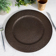 6 Acrylic 13" Natural Plastic Rattan-Like Charger Plates - Brown CHRG_PLST0022_BRN